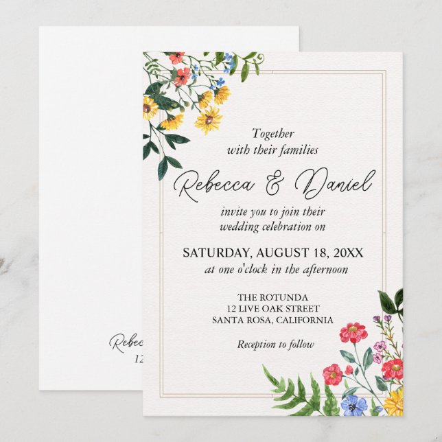 Rustic Neutral Boho Floral Wedding Invitation (Front/Back)