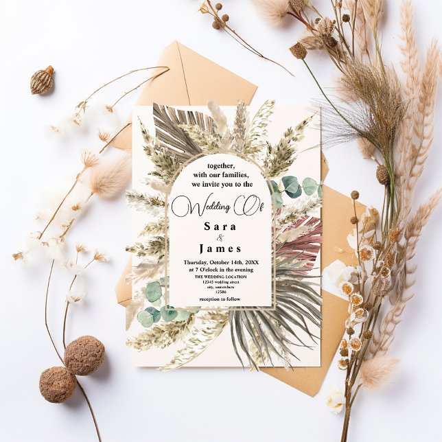 Rustic Neutral Boho Floral Wedding Invitation (Creator Uploaded)
