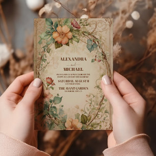 Rustic Neutral Boho Floral Wedding Invitation