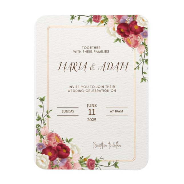 Rustic Neutral Boho Floral Wedding Invitation Magn Magnet (Vertical)