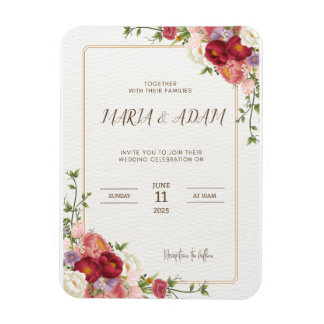 Rustic Neutral Boho Floral Wedding Invitation Magnet