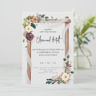Rustic Neutral Boho Floral Wedding Invitation Rust