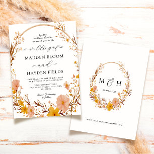 Rustic Neutral Boho Floral Wildflower Wedding Invitation