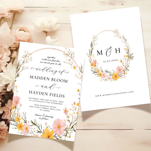 Rustic Neutral Boho Floral Wildflower Wedding Invitation (Creator Uploaded)