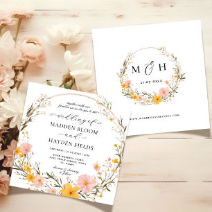 Rustic Neutral Boho Floral Wildflower Wedding Invitation