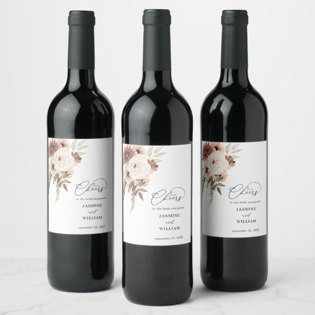 Rustic Neutral Boho Floral Wine Label 2 (Bottles)