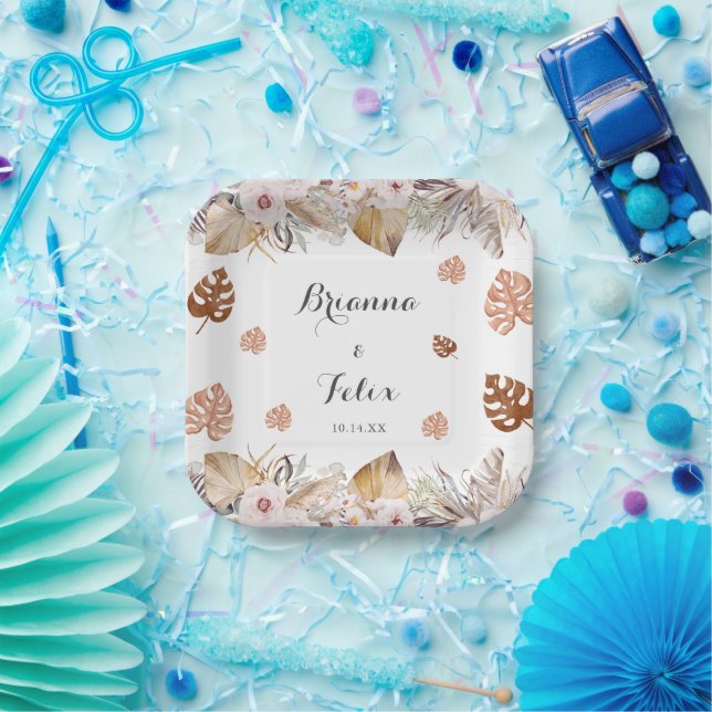Rustic Neutral Boho Wedding Paper Plate (Party)