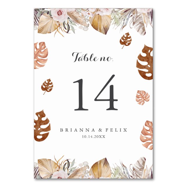 Rustic Neutral Boho Wedding Table Number (Front)
