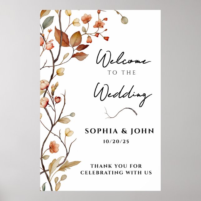 Rustic Neutral Botanical Elegant Wedding Poster (Front)