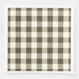 Rustic Neutral Brown White Gingham Buffalo Plaid  Napkin