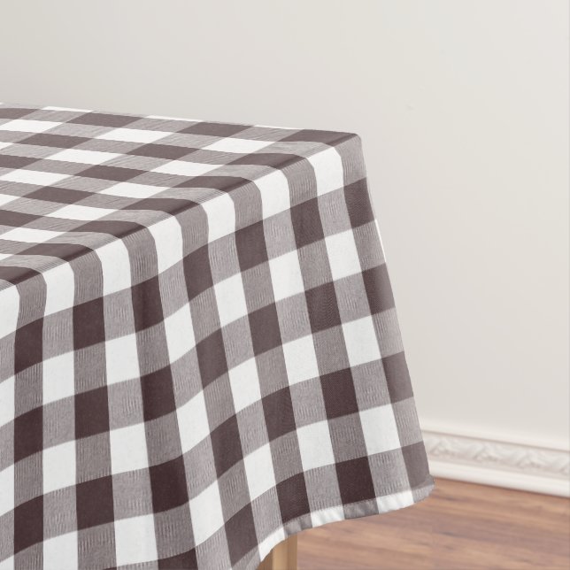 Rustic Neutral Brown White Gingham Buffalo Plaid  Tablecloth (In Situ)