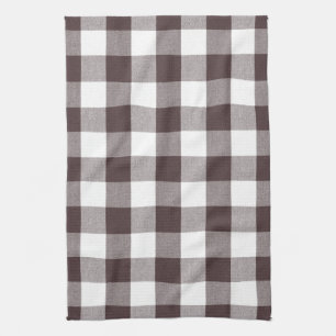 Rustic Neutral Brown White Gingham Buffalo Plaid  Tea Towel