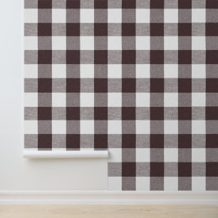 Rustic Neutral Brown White Gingham Buffalo Plaid Wallpaper
