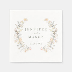 Rustic Neutral Colour Meadow Flower Wreath Wedding Napkin
