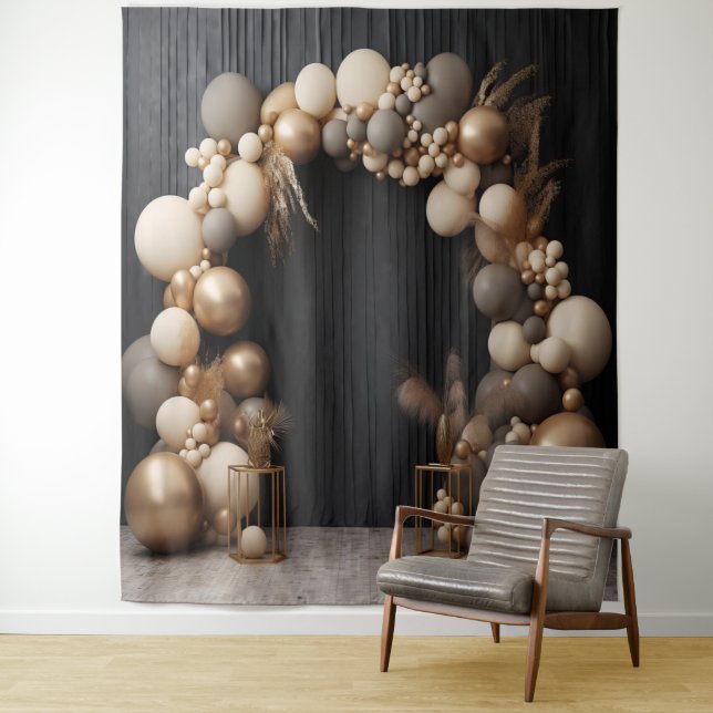 Rustic Neutral Colours Balloon Arch Hanging Tapestry (In Situ)