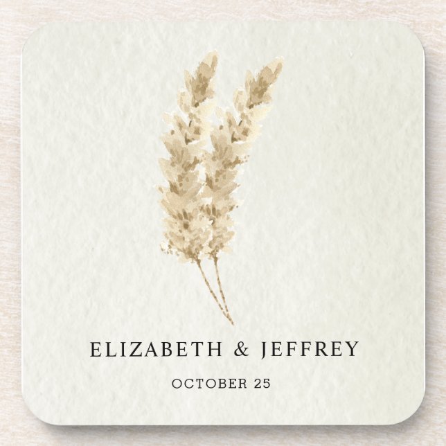Rustic Neutral Earthy Boho Pampas Grass Wedding   Coaster (Front)