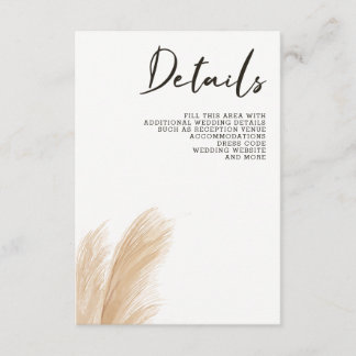 Rustic Neutral Earthy Boho Pampas Grass Wedding Enclosure Card