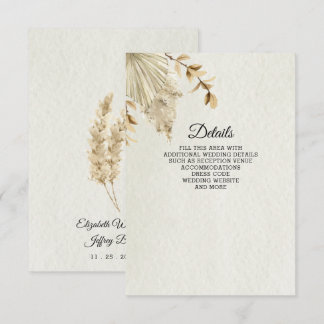 Rustic Neutral Earthy Boho Pampas Grass Wedding Enclosure Card