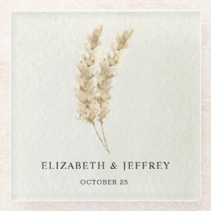 Rustic Neutral Earthy Boho Pampas Grass Wedding Glass Coaster