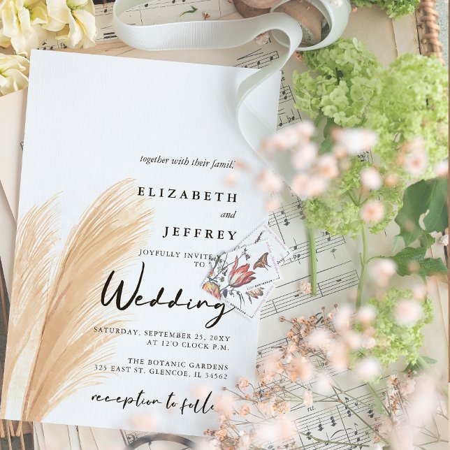 Rustic Neutral Earthy Boho Pampas Grass Wedding In Invitation (Creator Uploaded)