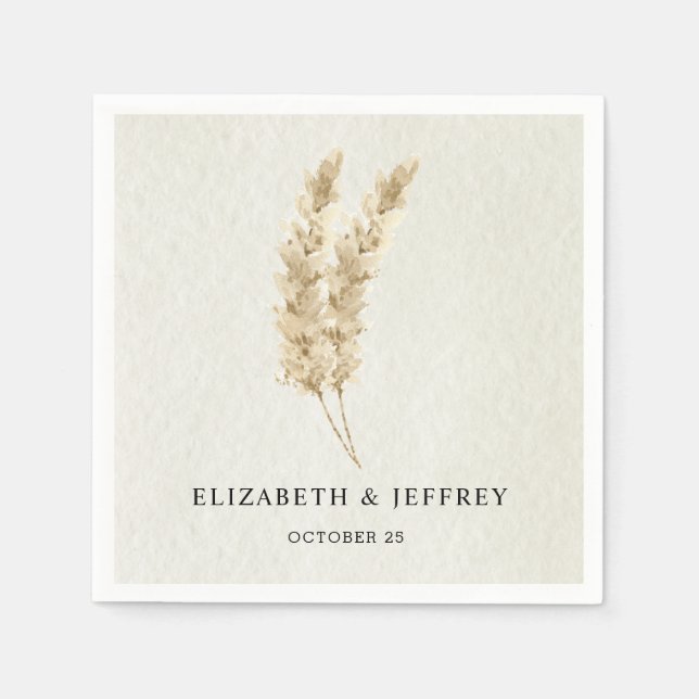 Rustic Neutral Earthy Boho Pampas Grass Wedding Napkin (Front)