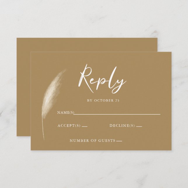 Rustic Neutral Earthy Boho Pampas Grass Wedding RSVP Card (Front/Back)