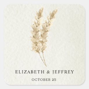Rustic Neutral Earthy Boho Pampas Grass Wedding Square Sticker