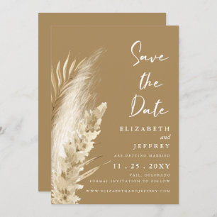 Rustic Neutral Earthy Boho Pampas Save the Date   Announcement