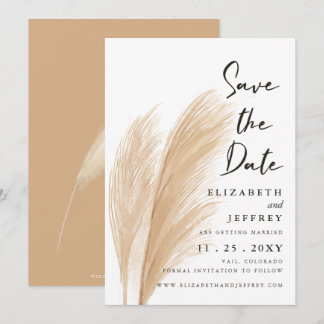 Rustic Neutral Earthy Boho Pampas Save the Date Announcement