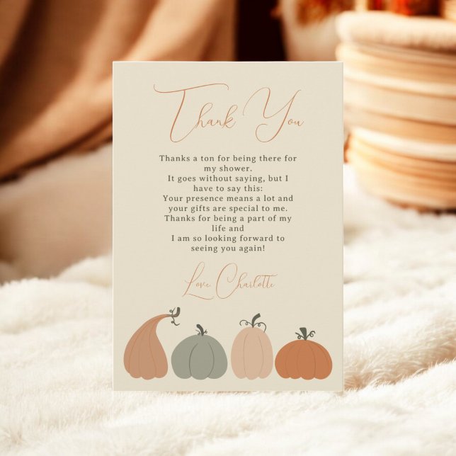 Rustic Neutral Fall Pumpkin Thank You Baby Shower Card (Rustic Neutral Fall Pumpkin Thank You Baby Shower)
