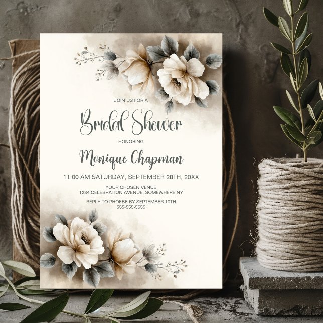 Rustic Neutral Floral Bridal Shower Invitation (Creator Uploaded)