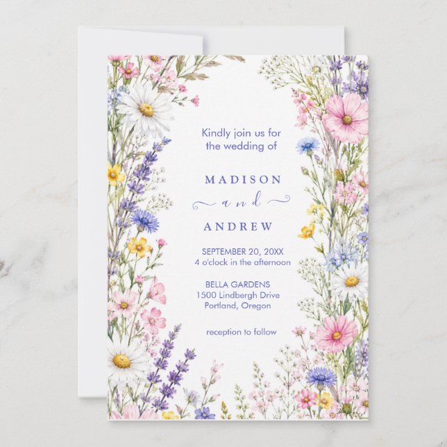Rustic Neutral Floral Wedding Invitation (Front)