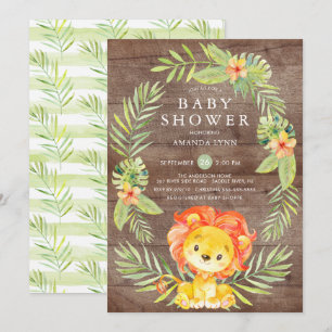 Rustic Neutral Lion Baby Shower Invitation
