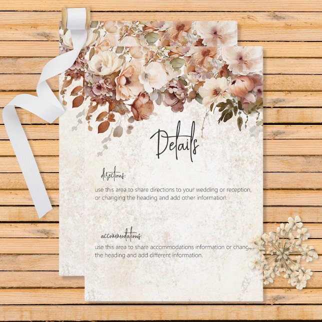 Rustic Neutral & Pink Floral Drop Details Enclosure Card (Creator Uploaded)