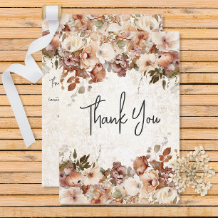 Rustic Neutral Pink Floral Drop Wedding Thank You Card