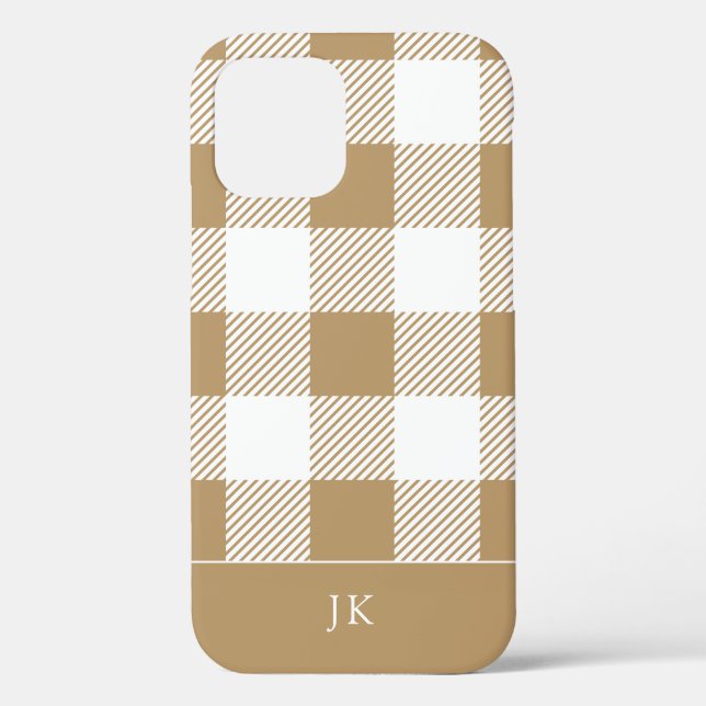 Rustic Neutral Plaid Pattern Monogram Case-Mate iPhone Case (Back)