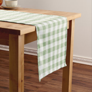 Rustic Neutral Sage Gingham Buffalo Plaid  Short Table Runner