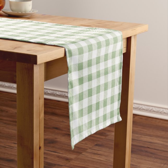 Rustic Neutral Sage Gingham Buffalo Plaid  Short Table Runner (In Situ)