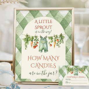 Rustic Neutral Sprout Baby Shower Candies Game Poster