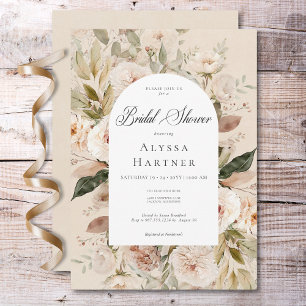 Rustic Neutral Tan Cream Floral Arch Bridal Shower Invitation