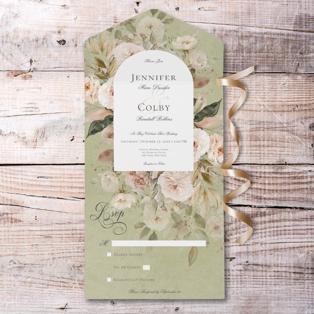 Rustic Neutral Tan & Cream Green Arch No Dinner All In One Invitation (Rustic Neutral Tan & Cream Green Arch No Dinner All In One Invitation)