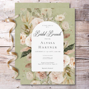 Rustic Neutral Tan Green Floral Arch Bridal Brunch Invitation
