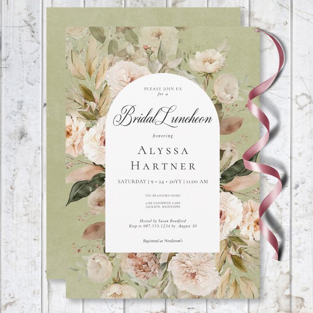 Rustic Neutral Tan Green Floral Arch Bridal Lunch Invitation (Rustic Neutral Tan Green Floral Arch Bridal Lunch Invitation)