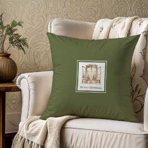Rustic neutral tones family name Christmas gift   Cushion