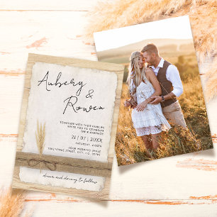 Rustic Neutral Twine Burlap Eco Boho Photo Wedding Invitation