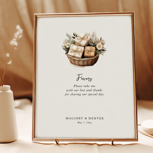 Rustic Neutral Vintage Wedding Favour Table Sign (Favors Sign from Romantic Wedding signs collection by Darling & May)