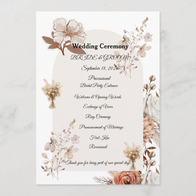Rustic Neutral Wedding Program Programme (Front)