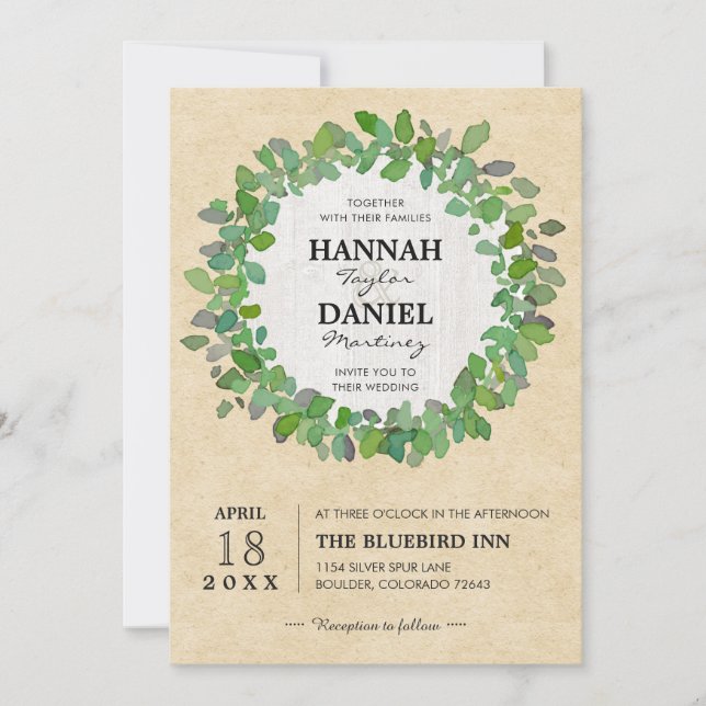 Rustic Neutral Wedding Wreath Custom Invitation (Front)