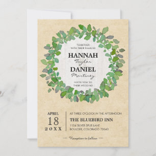 Rustic Neutral Wedding Wreath Custom Invitation