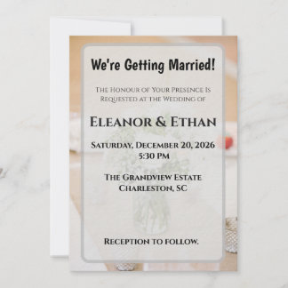 Rustic Neutral White Rose Burlap Mason Jar Wedding Invitation